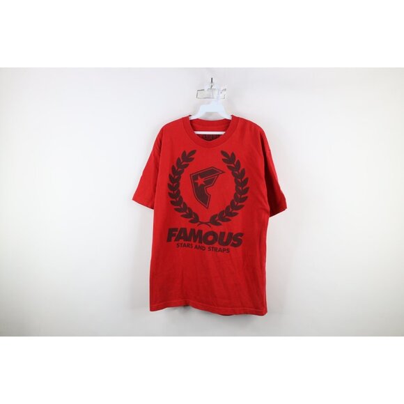 Vintage 90s Y2K Famous Stars and Straps Mens Large Faded Spell Out T-Shirt Red - Picture 1 of 11